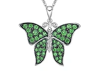 10K White Gold 1.25-2.10mm Round Cut Emerald and 0.031cttw Diamond Butterfly Pendant - 18 inches