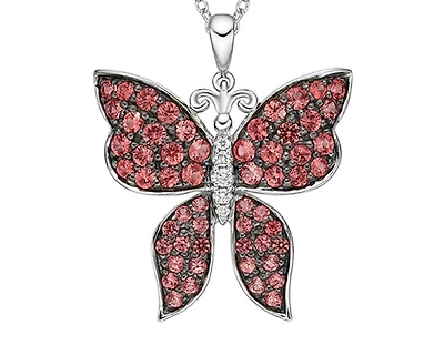 10K White Gold 1.25-2.10mm Round Cut Ruby and 0.037cttw Diamond Butterfly Pendant - 18 inches