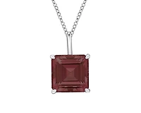 10K White Gold 8mm Emerald Cut Garnet Pendant - 18 inches