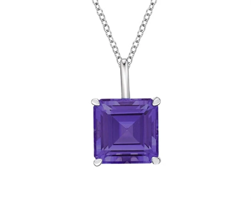 10K White Gold 2.25cttw Emerald Cut Amethyst Pendant, 18"