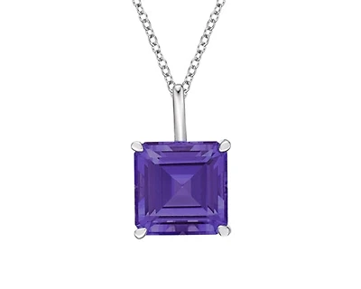 10K White Gold 2.25cttw Emerald Cut Amethyst Pendant, 18"