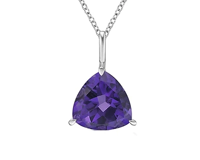 10K White Gold 2.20cttw Trillion Cut Amethyst Pendant, 18"