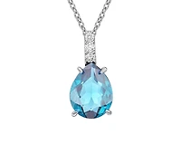 10K White Gold 9x7mm Pear Cut Swiss Blue Topaz and 0.059cttw Diamond Necklace - 18 Inches