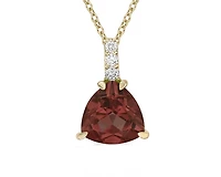 10K Yellow Gold 8mm Trillion Cut Garnet and 0.059cttw Diamond Pendant - 18 inches
