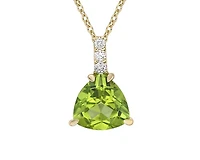 10K Yellow Gold 8mm Trillion Cut Peridot and 0.059cttw Diamond Pendant - 18 inches