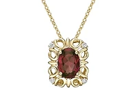 10K Yellow Gold 7x5mm Oval Cut Garnet and 0.03cttw Diamond Pendant - 18 inches