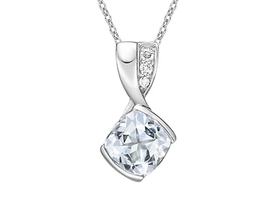 10K White Gold 7.0mm Cushion Cut Aquamarine & 0.041cttw Diamond Pendant - 18"