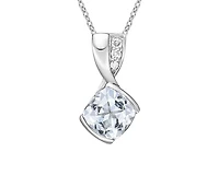 10K White Gold 7.0mm Cushion Cut Aquamarine & 0.041cttw Diamond Pendant - 18"