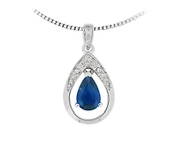 10K White Gold 6x4mm Pear Cut Sapphire and 0.025cttw Diamond Pendant - 18 inches