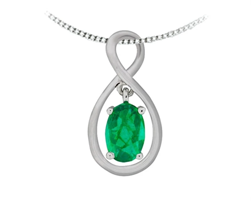 10K White Gold 0.40cttw Oval Cut Emerald Pendant, 18"