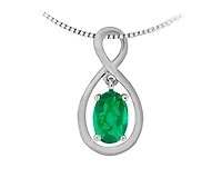 10K White Gold 0.40cttw Oval Cut Emerald Pendant, 18"