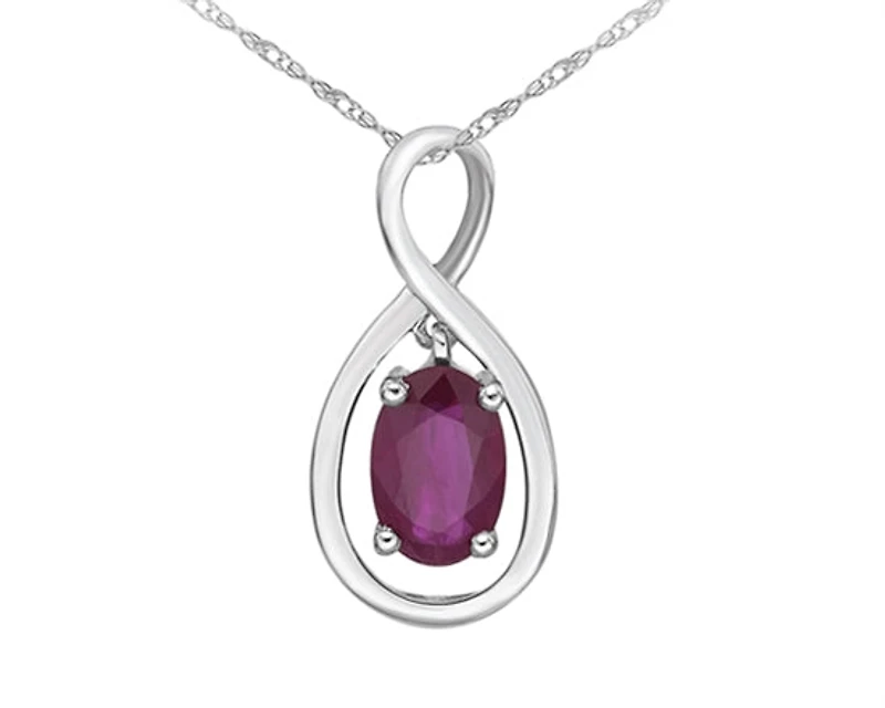 10K White Gold Genuine Ruby Pendant, 18"