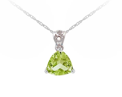 10K White Gold 5mm Trillion Cut Peridot Birthstone Pendant - 18 inches
