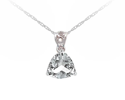 10K White Gold 5mm Trillion Cut Created White Topaz Birthstone Pendant - 18 Inches