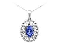 10K White Gold 6x4mm Oval Cut Tanzanite and 0.04cttw Diamond Pendant - 18 Inches