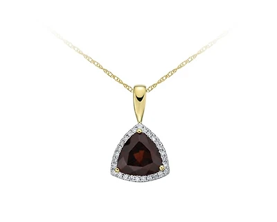 10K Yellow Gold 8mm Trillion Cut Garnet and 0.135cttw Diamond Halo Pendant - 18 inches