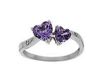 10K White Gold Heart Cut Amethyst and Diamond Ring, size 7