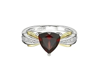 10K White and Yellow Gold 8mm Trillion Cut Garnet and 0.054cttw Diamond Ring - Size 7