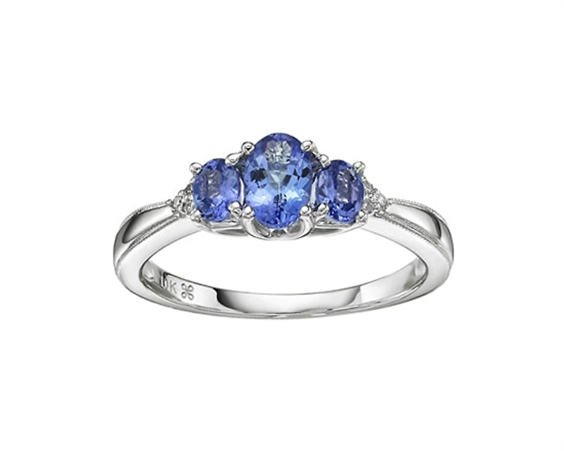 10K White Gold 6x4mm and 4x3mm Oval Cut Tanzanite and 0.03cttw Diamond Ring - Size 7