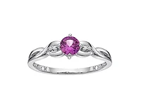 10K White Gold 5.00mm Round Cut Created Pink Sapphire and 0.015cttw Diamond Ring - Size 7