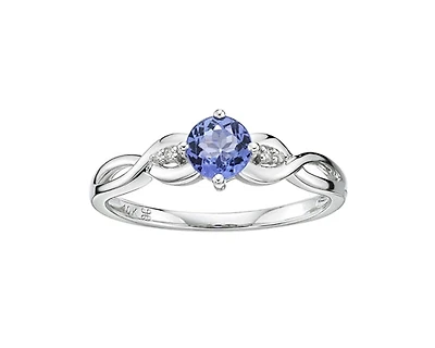 10K White Gold 5mm Round Cut Tanzanite and 0.015cttw Diamond Ring - Size 7