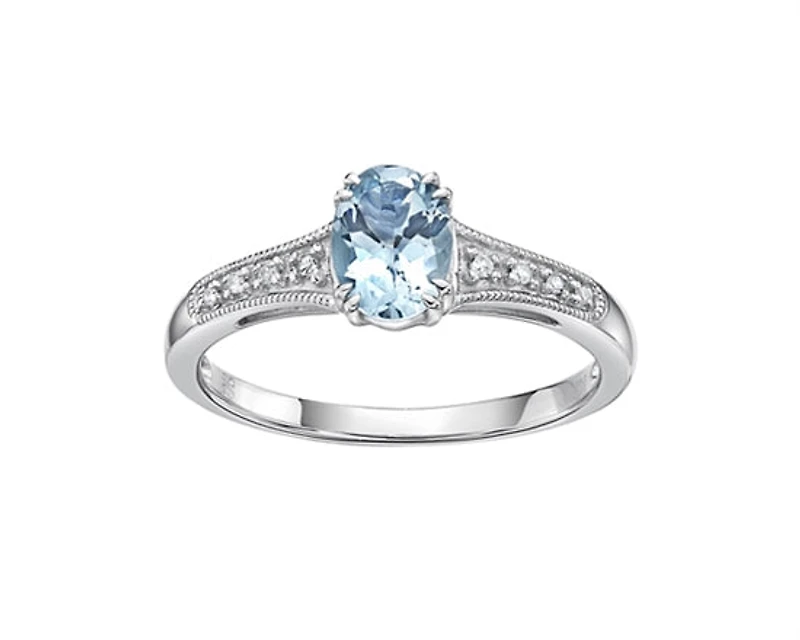 10K White Gold 0.65cttw Oval Cut Aquamarine and 0.04cttw Diamond Ring, size 7