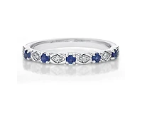10K White Gold Round Cut Sapphire and 0.05cttw Diamond Stack Ring - Size 7