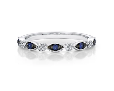10K White Gold Round Cut Sapphire and 0.07cttw Diamond Stack Ring - Size 7