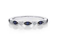 10K White Gold Round Cut Sapphire and 0.07cttw Diamond Stack Ring - Size 7
