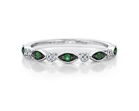10K White Gold Round Cut Emerald and 0.07cttw Diamond Stack Ring - Size 7