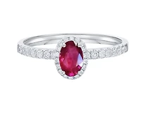 14K White Gold 6x4mm Oval Cut Ruby and 0.25cttw Diamond Halo Ring - Size 7