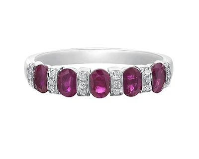 14K White Gold 4x3mm Oval Cut Ruby and 0.10cttw Diamond Ring - Size 7