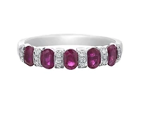 14K White Gold 4x3mm Oval Cut Ruby and 0.10cttw Diamond Ring - Size 7