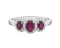 14K White Gold 5x4mm and 4x3mm Oval Cut Ruby and 0.15cttw Diamond Halo Ring - Size 7