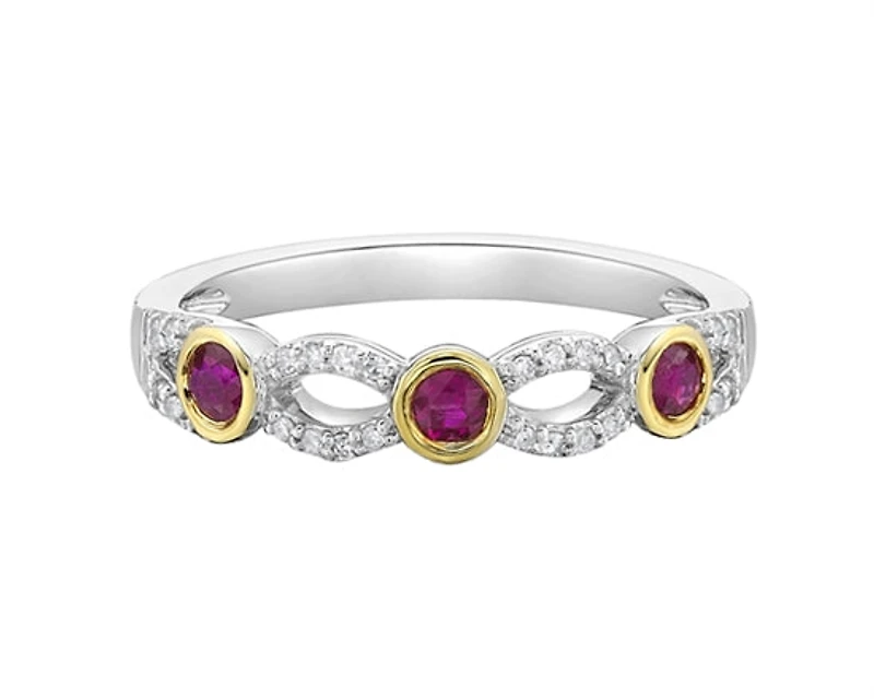 14K White Gold 2.80mm Round Cut Ruby and 0.10cttw Diamond Stacking Ring - 4.5