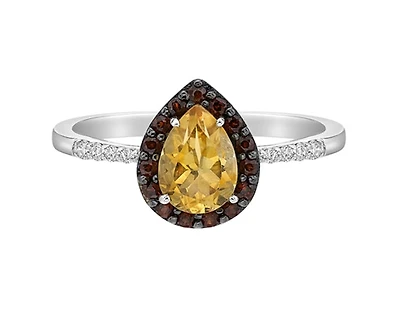 10K White Gold Citrine, Garnet and Diamond Ring, size 7