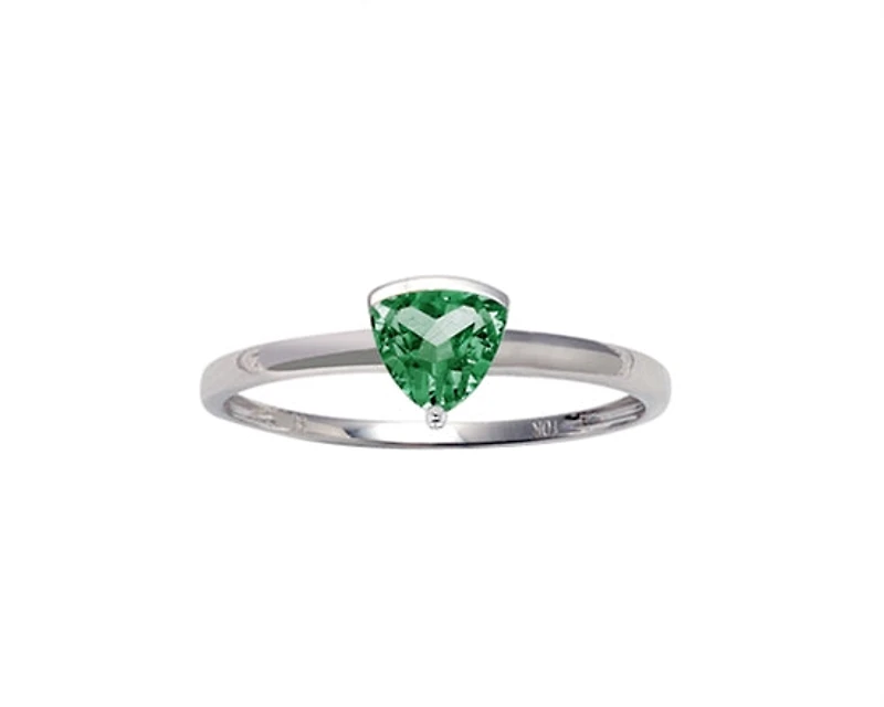 10K White Gold 5mm Trillion Cut Created Emerald Birthstone Ring - 4.5