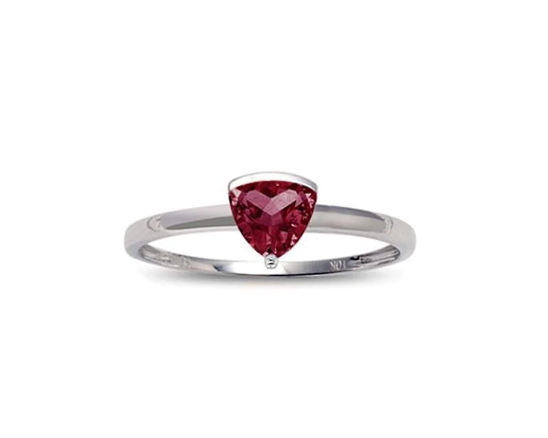10K White Gold 5mm Trillion Cut Created Ruby Birthstone Ring - Size 7