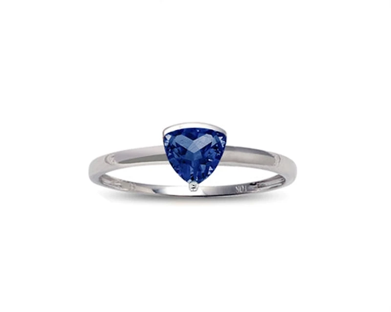10K White Gold 5mm Trillion Cut Sapphire Birthstone Ring - Size 7