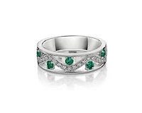 10K White Gold 2.80mm Round Cut Emerald and 0.11cttw Diamond Ring - Size 7