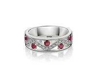 10K White Gold 2.80mm Round Cut Ruby and 0.11cttw Diamond Ring - Size 7