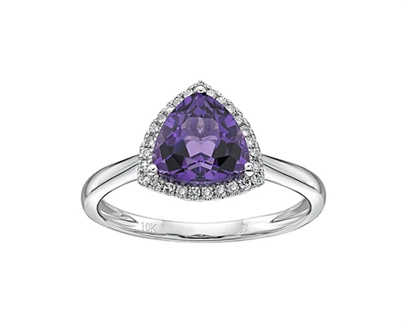 10K White Gold 1.62cttw Trillion Cut Amethyst and 0.135cttw Diamond Ring, size 7