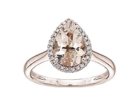 10K Rose Gold 10x7mm Pear Cut Morganite and 0.135cttw Diamond Halo Ring - Size 7