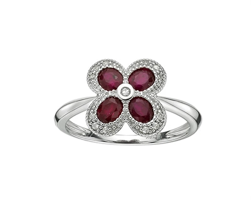 10K White Gold 4x3mm Pear Cut Ruby and 0.06cttw Diamond Halo Ring - 4.5