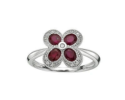 10K White Gold 4x3mm Pear Cut Ruby and 0.06cttw Diamond Halo Ring - 4.5