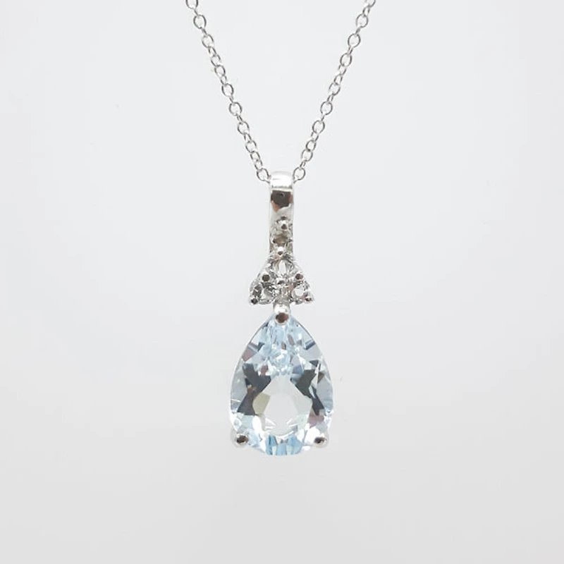 Aquamarine, White Topaz and Diamond Pendant