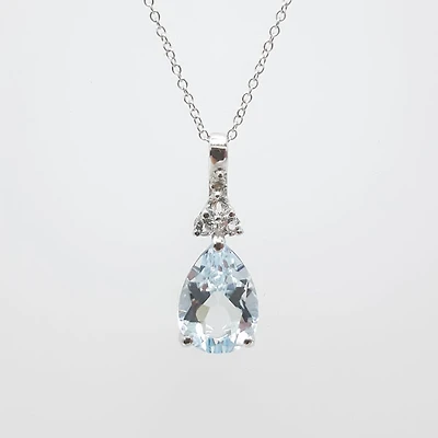 Aquamarine, White Topaz and Diamond Pendant