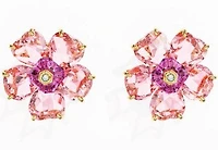 Swarovski Florere stud earrings, Flower, Pink, Gold-tone plated - 5650563