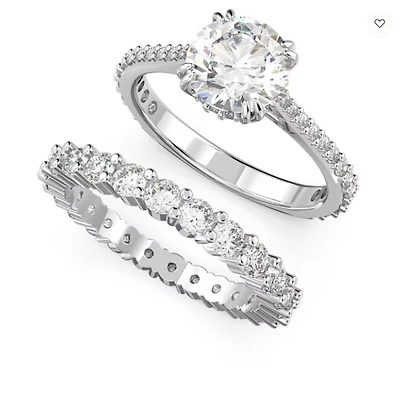 Swarovski Constella Ring Set (2), Princess Cut, White, Rhodium Plated - 5647662