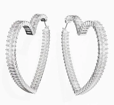 Swarovski Matrix Hoop Earrings, Heart, Large, White, Rhodium Plated - 5647591 - Discontinued